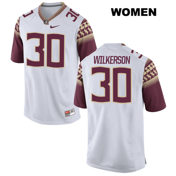 Women's NCAA Nike Florida State Seminoles #30 Jalen Wilkerson College White Stitched Authentic Football Jersey USW5769TO